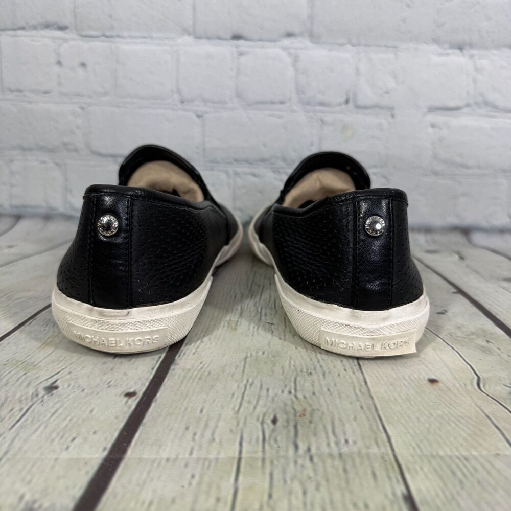 Michael Kors Loafer Flats Women Size 8 Black Eyelet Preppy Slip On Comfort Shoes - Picture 4 of 12